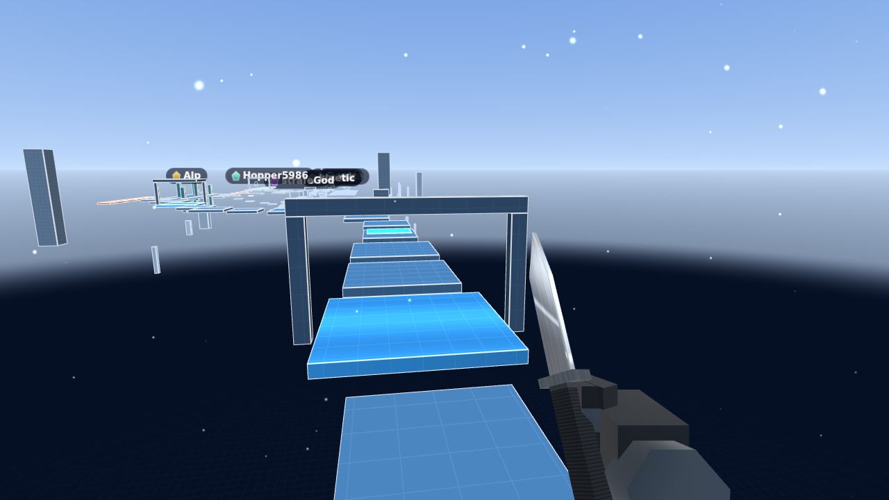 An Ice Land track in Daily Bhop: pale blue platforms and falling snow