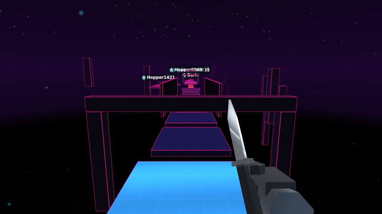 A Neon City track in Daily Bhop: purple platforms under a violet night sky