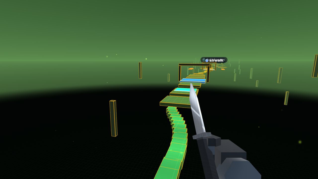 A Jungle Temple track in Daily Bhop: mossy green platforms with fireflies