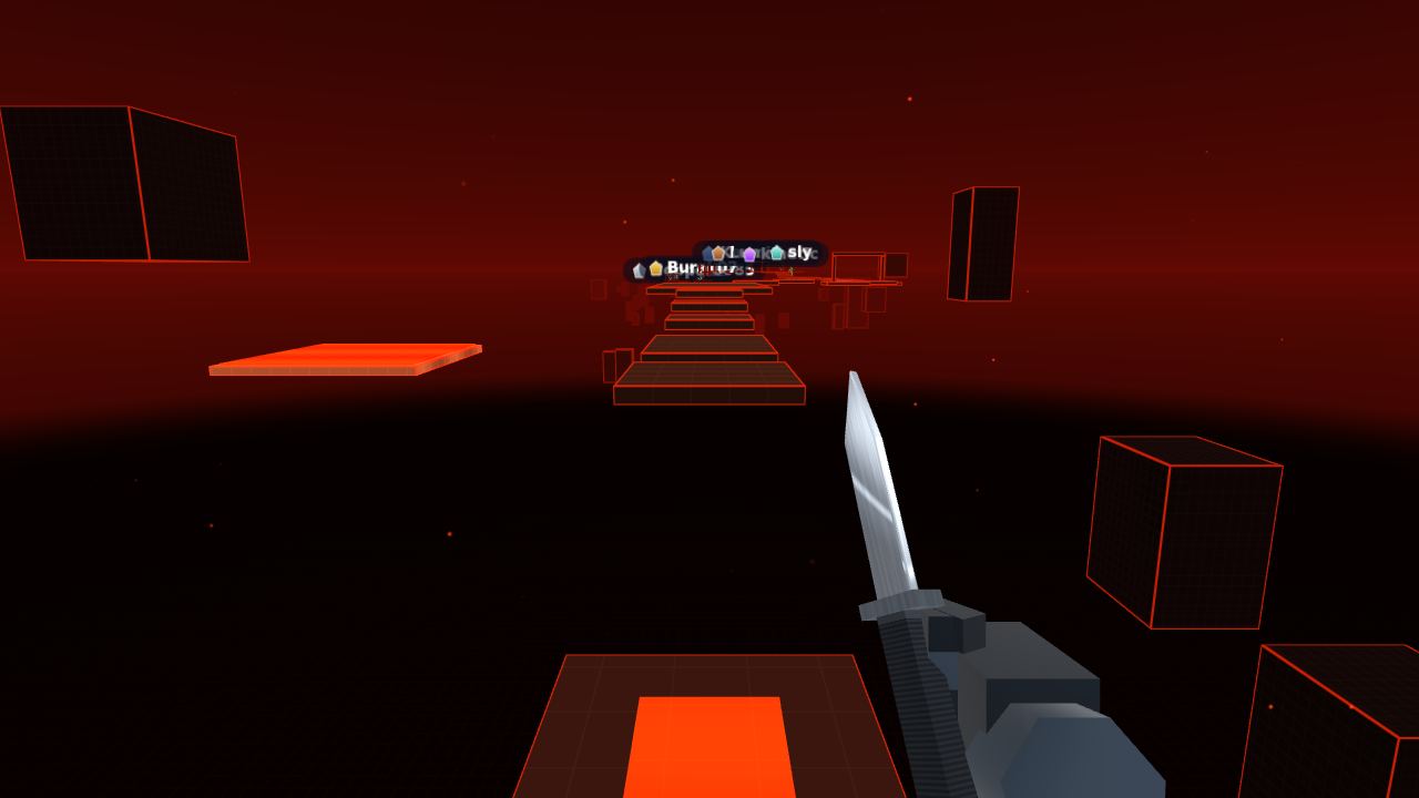 A Volcano track in Daily Bhop: dark platforms under a red sky with glowing embers